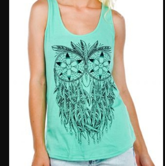Too Fast by Banjo & Cake Blue Sacred Mystic Owl Feather Dream Catcher Tank Top - Picture 2 of 8